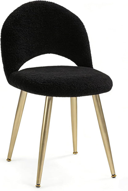 Vanity Chair with Adjustable Backrest, Boucle Upholstery Armless Makeup Stool, Cream White Sherpa Vanity Stool with Gold Metal Legs for Bedroom Living Room Kitchen Dinning Room (Gold and White)